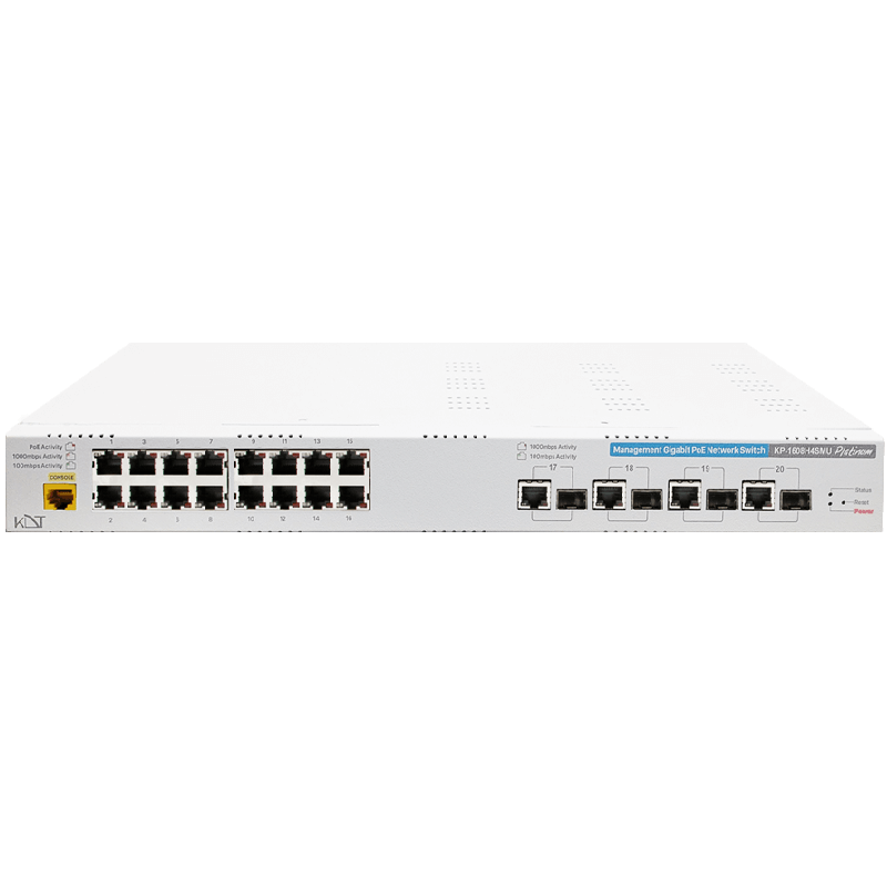سوئیچ شبکه مدیریتی PoE و SFP کی دی تی مدل KP-1608H4SMU