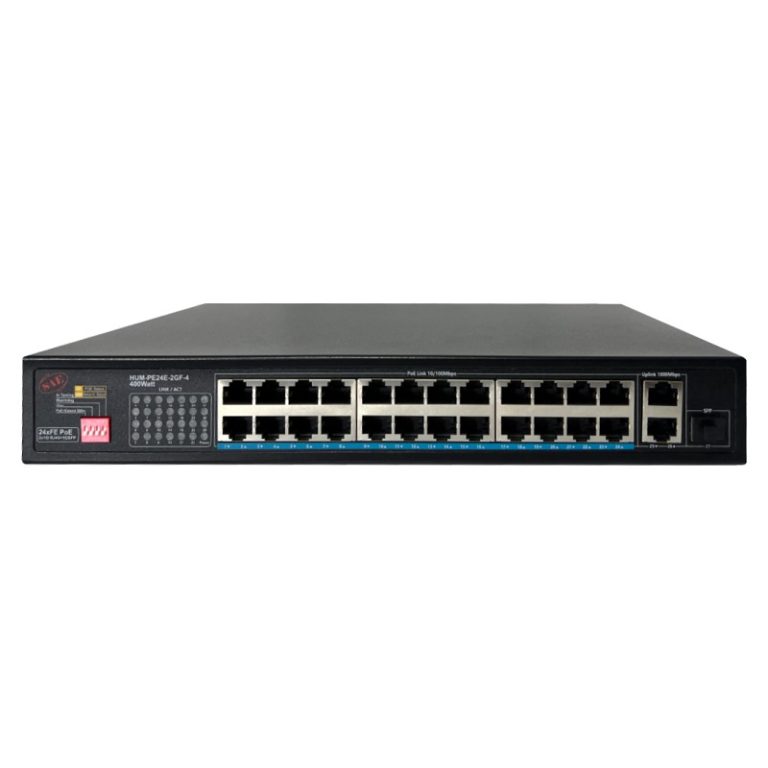 سوئیچ شبکه 24 پورت PoE اِس اِی ایی مدل HUM-PE24E-2GF-4