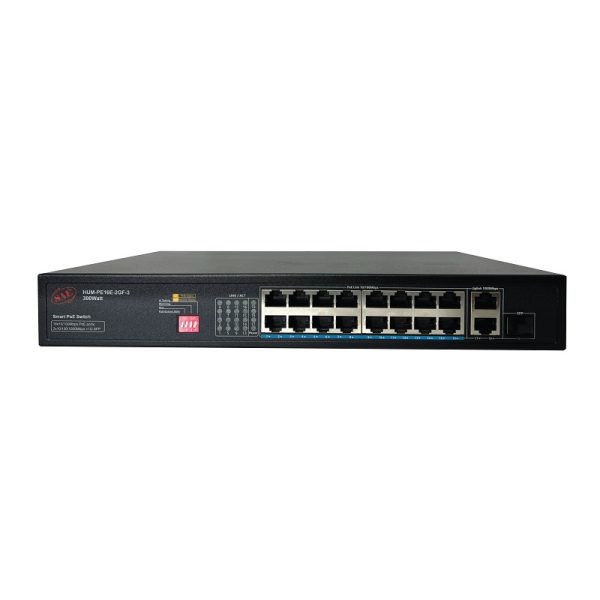 سوئیچ شبکه 16 پورت PoE اِس اِی ایی مدل HUM-PE16E-2GF-3